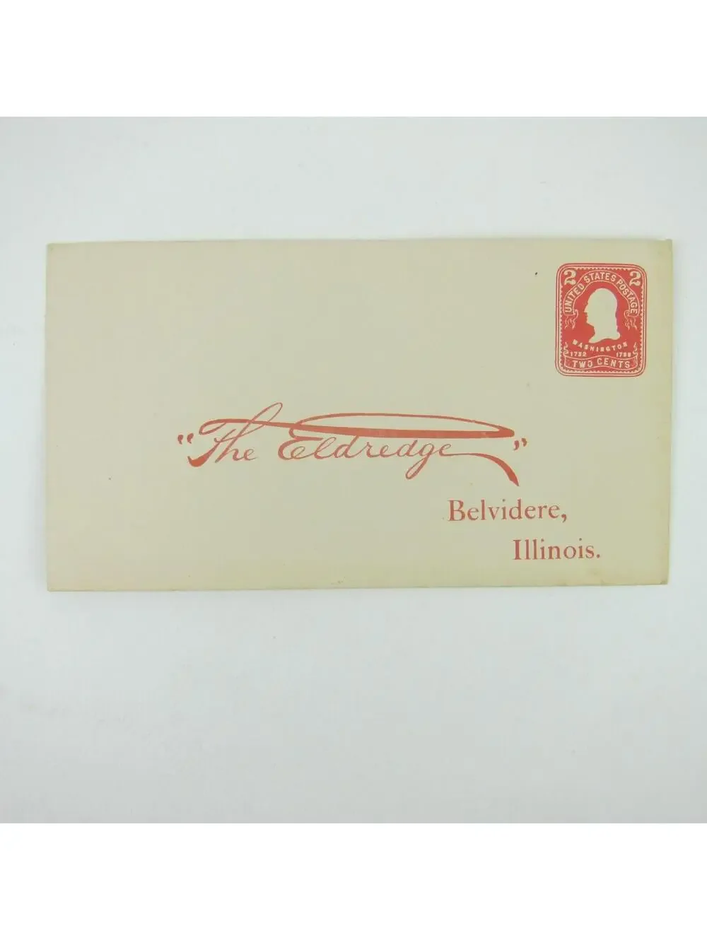US Postal Stationery The Eldredge Belvidere Illinois 2 cent Washington Antique